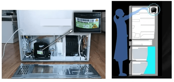 The installation position of the compressor in the refrigerator, some installed at the bottom of the refrigerator and some on the top of the refrigerator
